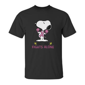 Snoopy No One Fights Alone Breast Cancer Awareness Shirt Unisex T-Shirt | Favorety CA