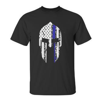 Thin Blue Line Spartan Helmet Unisex T-Shirt | Favorety CA