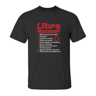 Top Ten Signs To Spot True Libra Red Color Unisex T-Shirt | Favorety