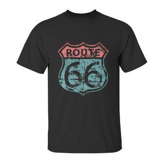 Historic American Route Icon Weathered Highway 66 Road Sign Unisex T-Shirt | Favorety