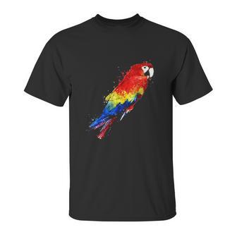 Watercolour Colourful Scarlet Macaw Parrot Bird Painting Unisex T-Shirt | Favorety