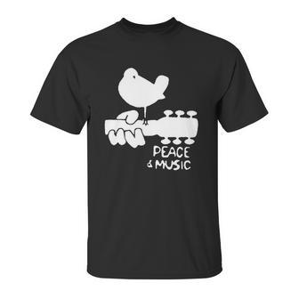 Woodstock Blue White Peace And Music Festival Guitar Unisex T-Shirt | Favorety