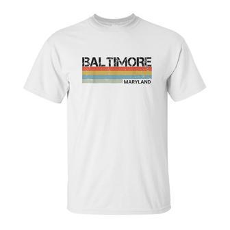 Baltimore Maryland Retro Vintage 80 Stripes Unisex T-Shirt | Favorety UK