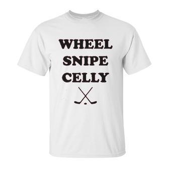 Campus Apparel Wheel Snipe Celly Funny Hockey Dangles Score Celebration Unisex T-Shirt | Favorety DE