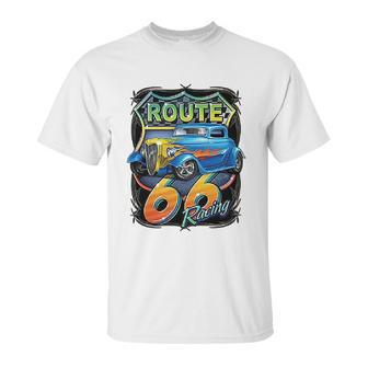 Hot Rod Route 66 Sign American Muscle Classic History Unisex T-Shirt | Favorety