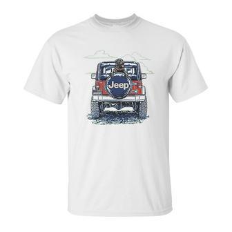 Jeep Copilot Blue Art With Dog Unisex T-Shirt | Favorety