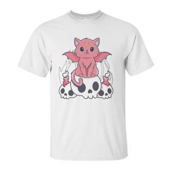 Kawaii Pastel Goth Cute Creepy Demon Cat And Skull Anime Art Unisex T-Shirt | Favorety CA