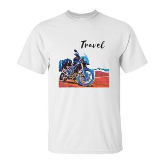 Motorcycle Travel Adventure Photo Art Triumph Moto Bike Unisex T-Shirt | Favorety AU