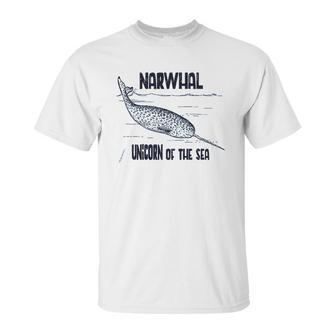 Narwhal Unicorn Of The Sea Humpback Whales Cetaceans Deep Blue Ocean Waves Nautical Marine Mammals Unisex T-Shirt | Favorety UK