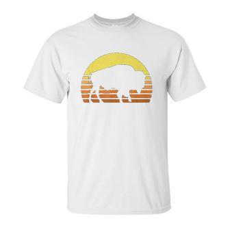 Native American Bison Buffalo Bull Western Indian Retro Sun Unisex T-Shirt | Favorety