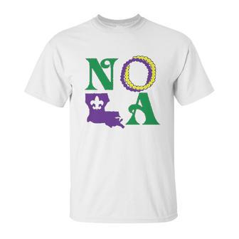 Nola New Orleans Louisiana Mardi Gras Beads Fleur De Lis Lily Unisex T-Shirt | Favorety DE