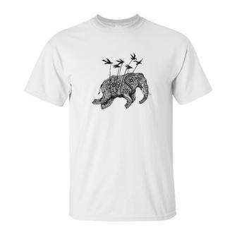 Ornate Elephant Tee Henna Mehndi Flying Unisex T-Shirt | Favorety