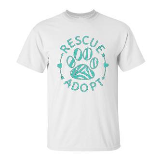 Rescue Adopt Animal Lover Love Cats Dogs Paw Print Unisex T-Shirt | Favorety UK