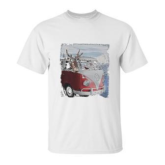 Volkswagen Santa And Reindeer Camper Van Unisex T-Shirt | Favorety