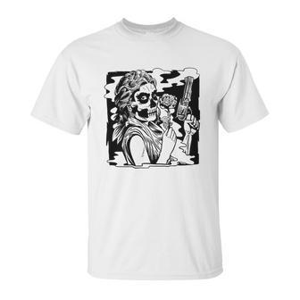 Gun And Roses Skull Girl Graphic Design Printed Casual Daily Basic Unisex T-Shirt | Favorety AU