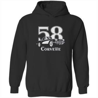 1958 Corvette Three Quarter View With Year And Model Dark Color Hoodie | Favorety UK