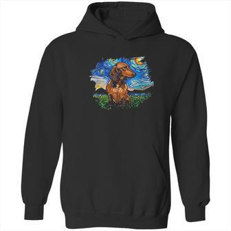 Brown Short Hair Dachshund Starry Night Dog Art By Aja Hoodie | Favorety UK