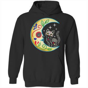 Cat & Moon Sugar Skull Dia De Los Muertos Day Of The Dead V2 Hoodie | Favorety UK