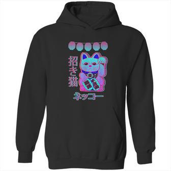 Cat Japanese Welcome Vaporwave Aesthetic Otaku | Maneki Neko Hoodie | Favorety AU