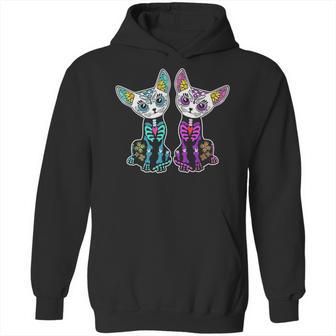 Day Of Dead Sugar Cats Skeleton Skull Hoodie | Favorety