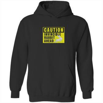 Funny Novelty Caution Sign Invincible Rabbit Ahead Hoodie | Favorety