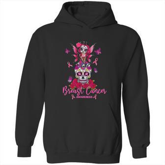 Funny Ribbon Like A Girl Sugar Skull Fight Breast Cancer Awareness Graphic Design Printed Casual Daily Basic Hoodie | Favorety