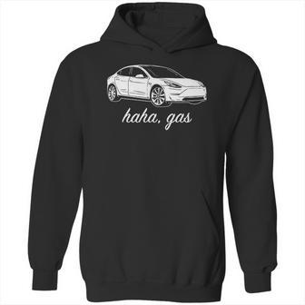 Haha Gas Tesla Model 3 Elon Musk Graphic White Funny Hoodie | Favorety CA