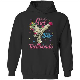 Just A Girl Who Loves Taekwondo Unicorn Tae Kwon Do Gift Graphic Design Printed Casual Daily Basic Hoodie | Favorety