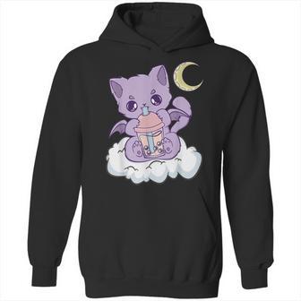 Kawaii Pastel Goth Cute Creepy Witchy Cat Boba Anime Kitten Hoodie | Favorety AU