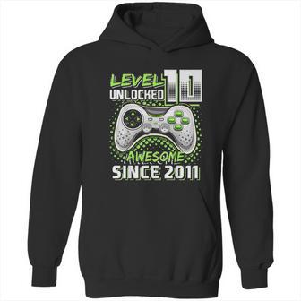 Level 10 Unlocked Awesome 2011 Video Game 10Th Birthday Gift Green Hoodie | Favorety