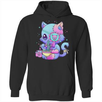 Pastel Goth Aestic Kawaii Creepy Cat Eating Ramen Noodles Hoodie | Favorety CA