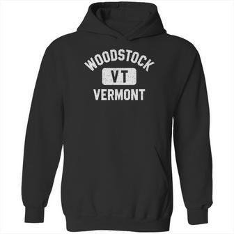Woodstock Vt Vermont Distressed White Print Hoodie | Favorety