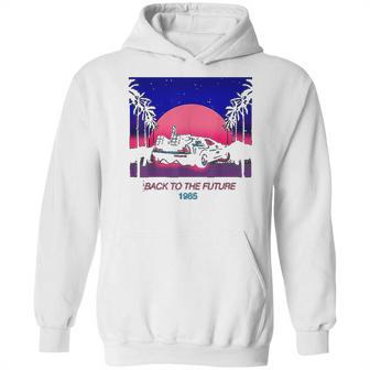 Back To The Future 1985 Neon Delorean Sunset Graphic Hoodie | Favorety DE