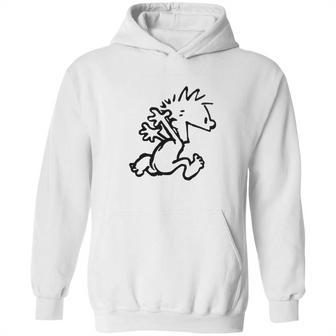 Calvin & Hobbes Comic Running Naked Hoodie | Favorety