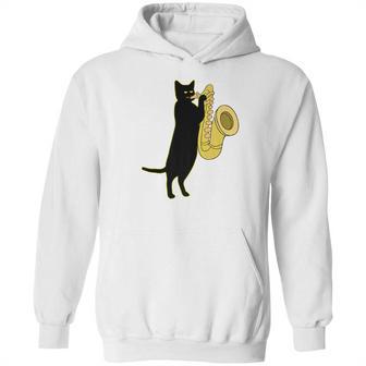 Cat Playing Saxophone Shirt Cool Wind Instrument Sax Gift Hoodie | Favorety UK