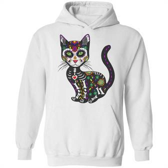 Cute Sugar Skull Mexican Cat Halloween Day Of The Dead Hoodie | Favorety