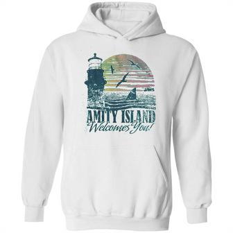 Jaws Amity Island Welcomes You Lighthouse Mahi Heather Hoodie | Favorety UK