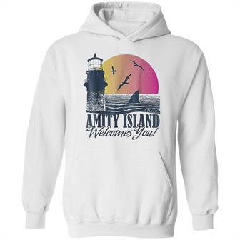 Jaws Sun Set Amity Island Welcomes You Graphic Hoodie | Favorety