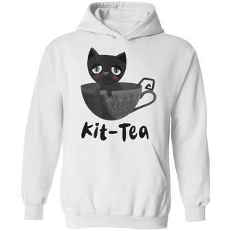 Kit-Tea Cat Lovers Creepy Kawaii Pastel Goth Kitten Teacup Hoodie | Favorety