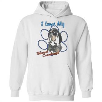 I Love My Bluetick Coonhound Dog Lover Paws Print Hoodie | Favorety AU