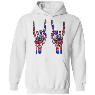 Rock On Rock Star Skeleton Hands Tie Dye 4Th Of July Hoodie | Favorety