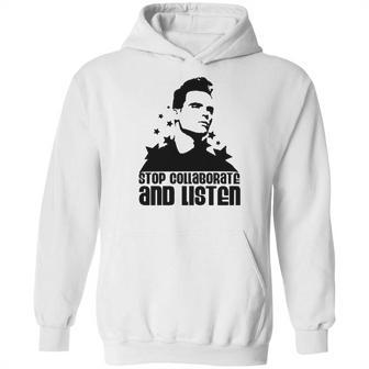 Sky Blue Stop Collaborate And Listen Men Hoodie | Favorety