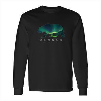 Alaskan Bear With Aurora Borealis Icy Mountain Tee Long Sleeve T-Shirt | Favorety AU