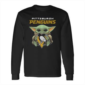 Baby Yoda Hug Pittsburgh Penguins Long Sleeve T-Shirt | Favorety