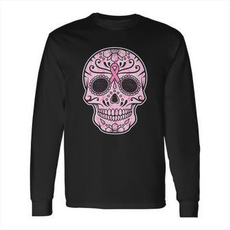 Breast Cancer Sugar Skull Day Of The Dead Dia De Los Muertos Long Sleeve T-Shirt | Favorety AU