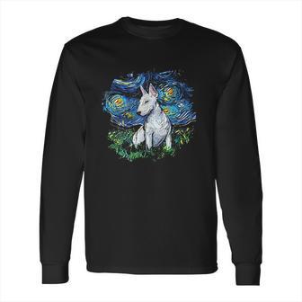 Bull Terrier Starry Night Impressionist Dog Art Long Sleeve T-Shirt | Favorety