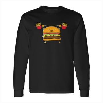 Burger Lifting Fries Funny Food Snatch Squat Barbell Weight Long Sleeve T-Shirt | Favorety DE