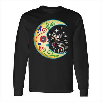 Cat & Moon Sugar Skull Dia De Los Muertos Day Of The Dead V2 Long Sleeve T-Shirt | Favorety DE