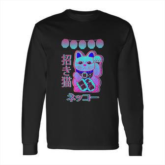 Cat Japanese Welcome Vaporwave Aesthetic Otaku | Maneki Neko Long Sleeve T-Shirt | Favorety DE