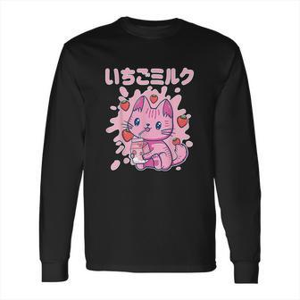 Chibi Kitten Kawaii Cat Japanese Strawberry Milk Drink Long Sleeve T-Shirt | Favorety